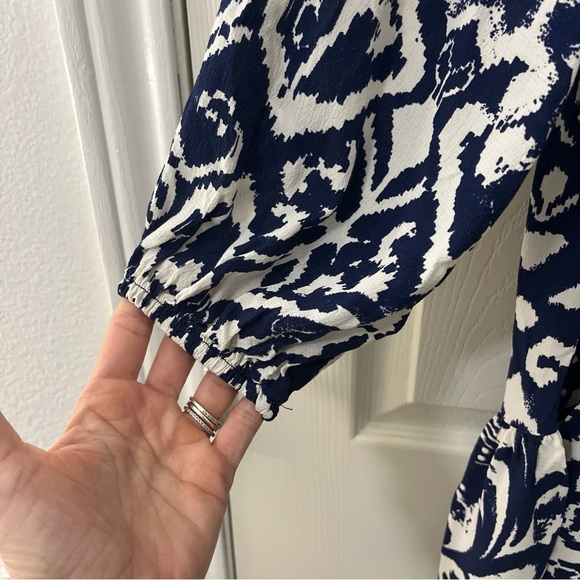 Zara Navy White Mixed Print Midi Dress Flowy Comfy Designer Work Wear Casual XL - Picture 6 of 10